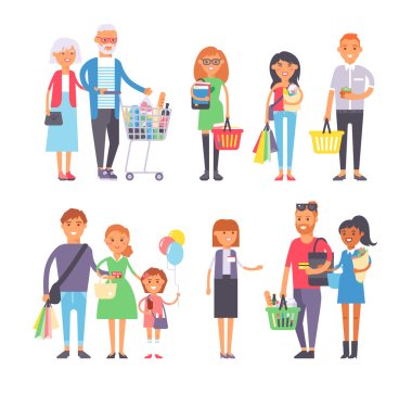 Shopping people vector set.
