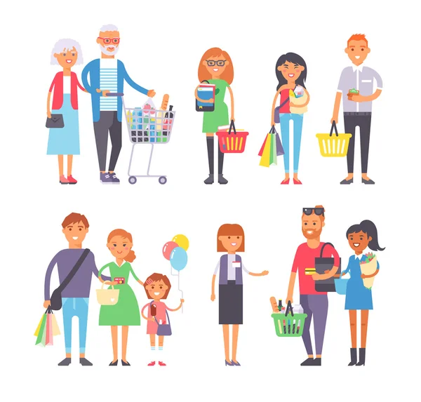 Shopping people vector set. — Stock Vector