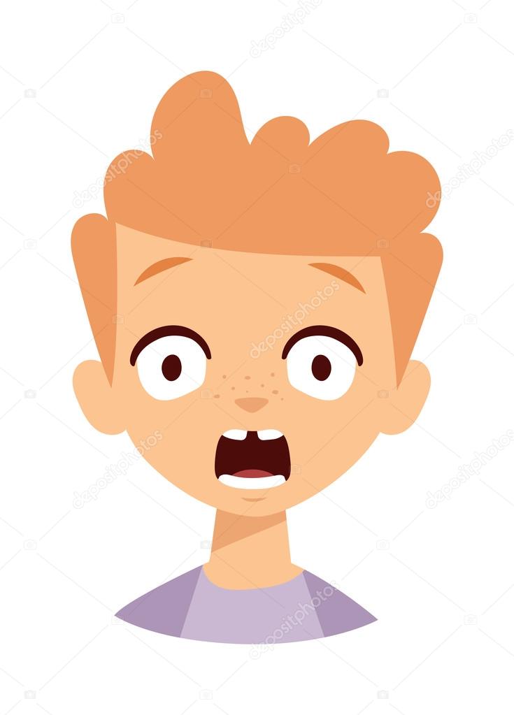 Cartoon face scared character emotion - vector clip art