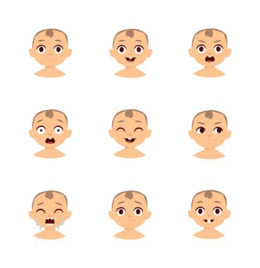 Bebek ifadeler ve çocuk emoji vektör seti.