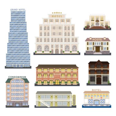 Hotel buildings vector illustration. clipart