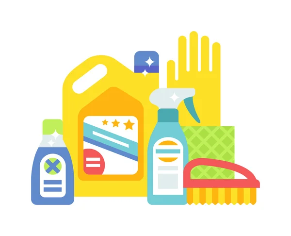 House cleaning hygiene and products flat vector icons set — ストックベクタ