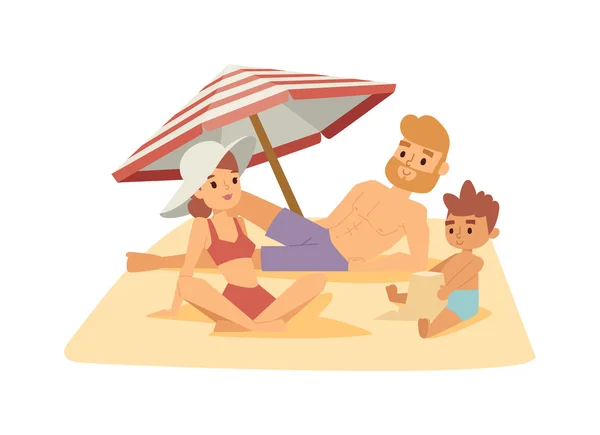 Familie op strand vector illustratie. — Stockvector