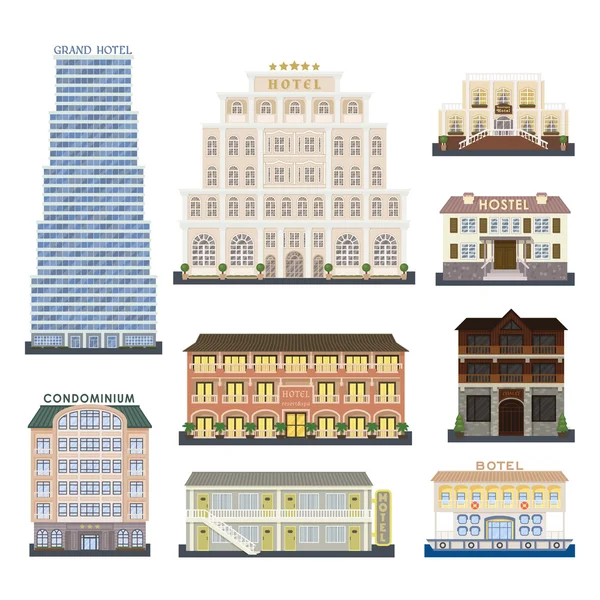 Hotel gebouwen vector illustratie. — Stockvector