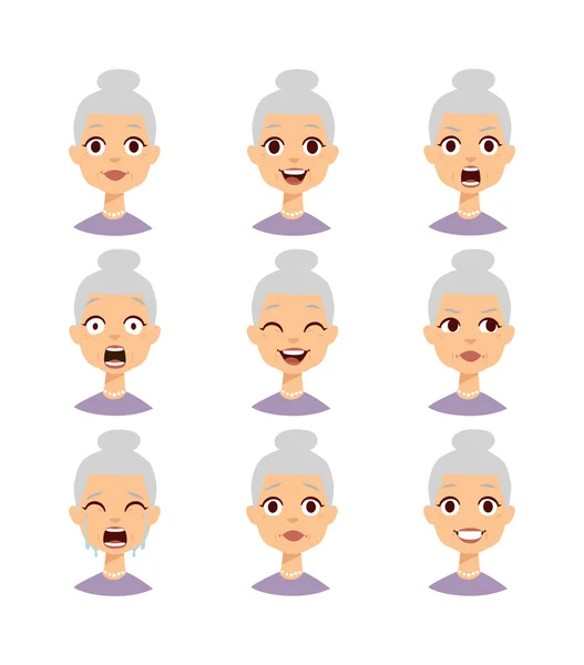 Abuela emociones cara vector — Vector de stock