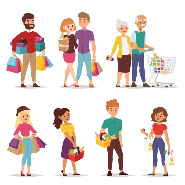 Shopping people vector set. — Stock Vector