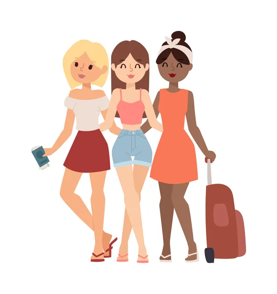 Chicas de vacaciones amigos vector ilustración . — Archivo Imágenes Vectoriales