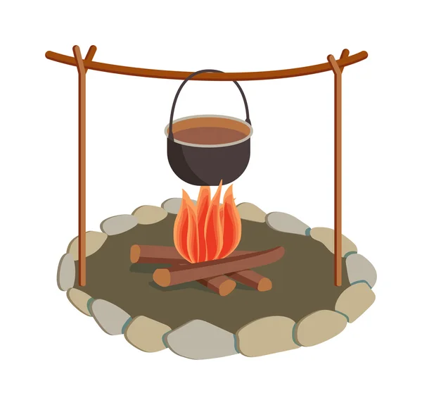 Pot on bonfire vector illustration. — Stock Vector
