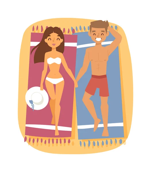 Pareja en playa vector ilustración . — Archivo Imágenes Vectoriales