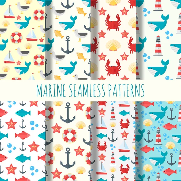 Marine seamless pattern vektor set. — Stockvektor