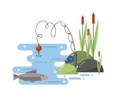 Balıkçılık peyzaj vektör iillustration.