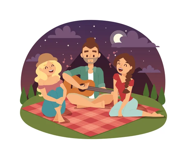 Przyjaciele piknicking lato wektor — Wektor stockowy