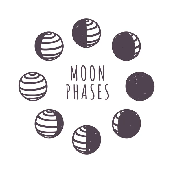 Fases lunares conjunto vetorial . —  Vetores de Stock