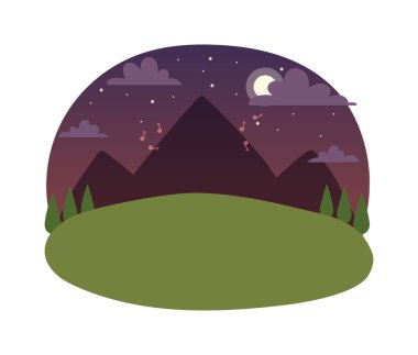 Night landscape vector illustration.