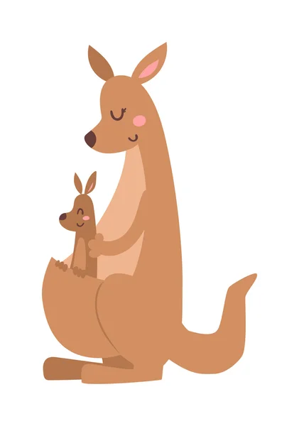 Canguro dibujos animados australia animal con bebé plana vector ilustración — Vector de stock
