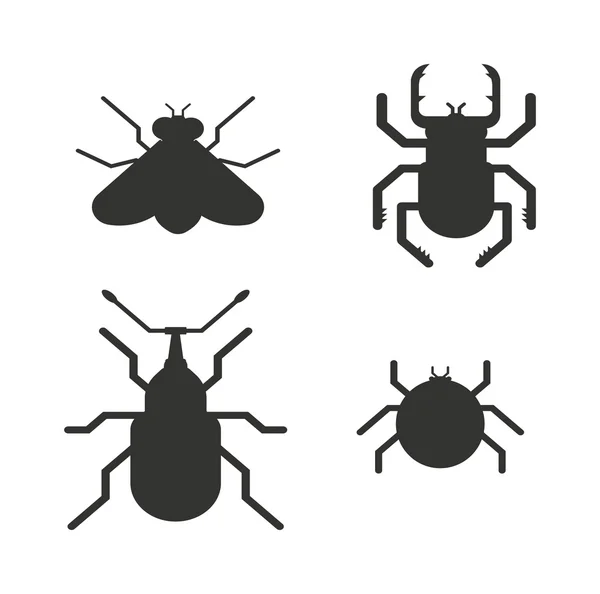 Insectes icônes silhouette noire — Image vectorielle