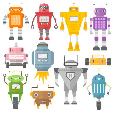 Şirin vintage robotlar vektör kümesi.