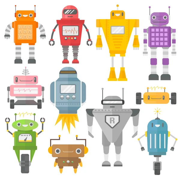 Set van schattige vintage robots vector. — Stockvector