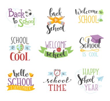 Okula geri dön metin vektör seti.