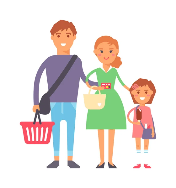 Familia en supermercado retrato vector ilustración . — Archivo Imágenes Vectoriales