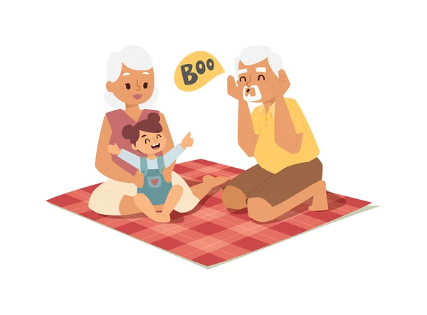 Grandfather, grandmother and granddaughter vector illustration. — Stockvector