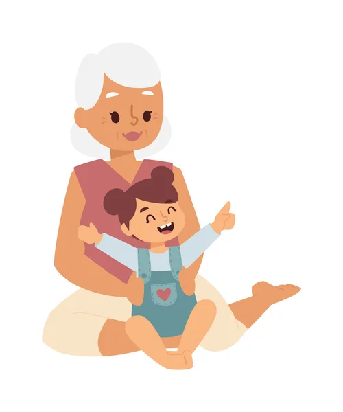Oma en meisje spelen vector illustratie. — Stockvector
