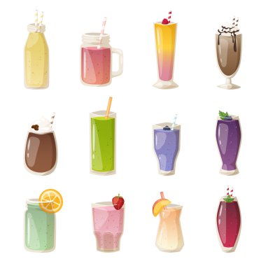 Smoothies içecekler gözlük vektör seti.