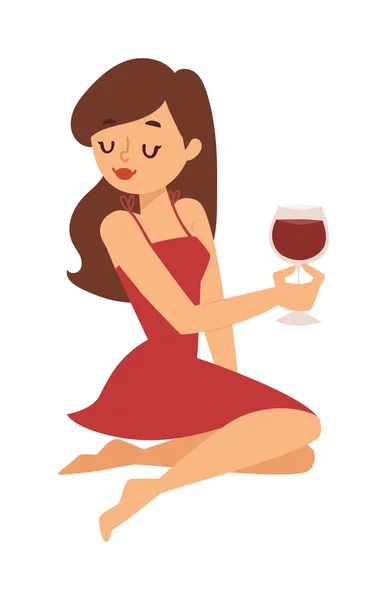 Menina vinho vidro vetor ilustração . —  Vetores de Stock