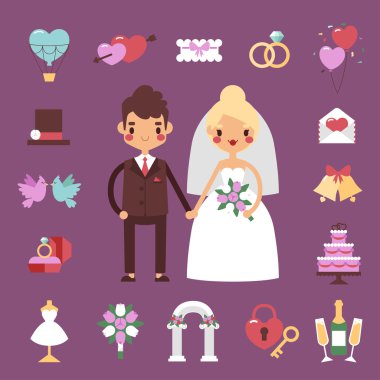 Gelin Damat Düğün vektör ayarla.