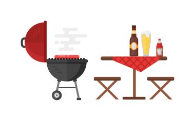 Kettle barbekü ızgara vektör illüstrasyon.