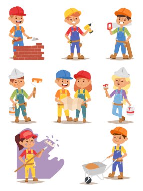Builders çocuk vektör seti.