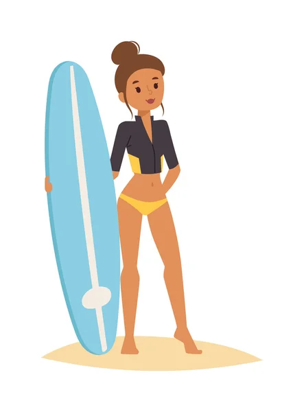 Surf gente vector chica . — Vector de stock