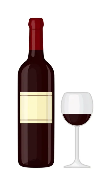 Verre et bouteille de vin vecteur illustration . — Image vectorielle