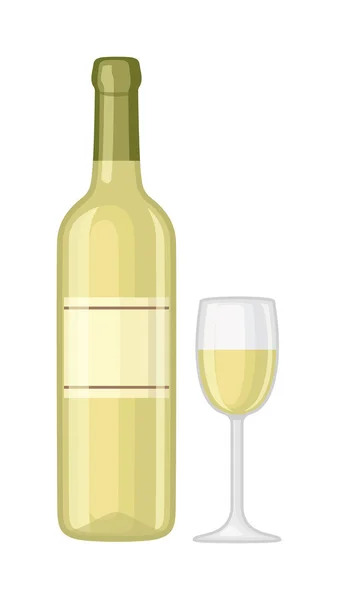 Glas und Flasche Wein Vektor Illustration. — Stockvektor