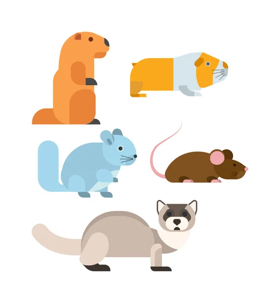 Dibujos animados roedores animales vector conjunto . — Vector de stock
