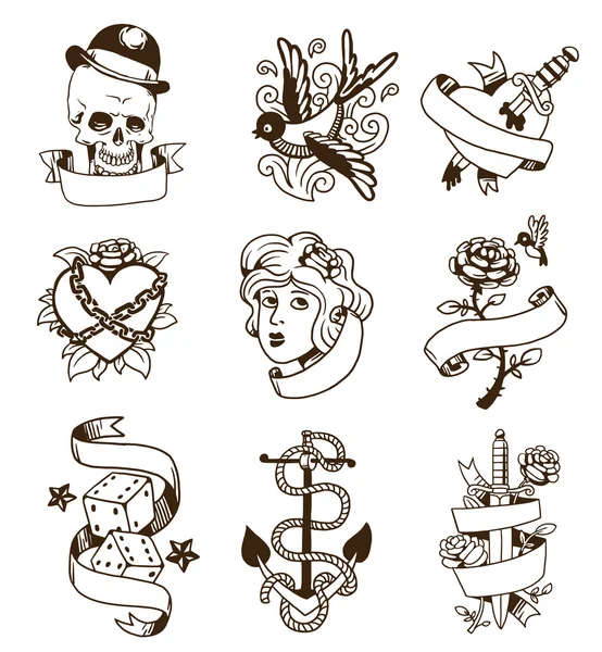 Παλιά vintage τατουάζ σύνολο διανύσματος. — Διανυσματικό Αρχείο