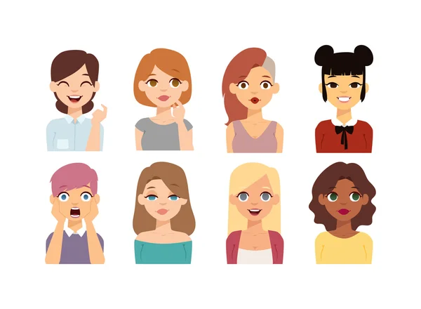 Kvinna emoji ansikte vektor ikoner. — Stock vektor