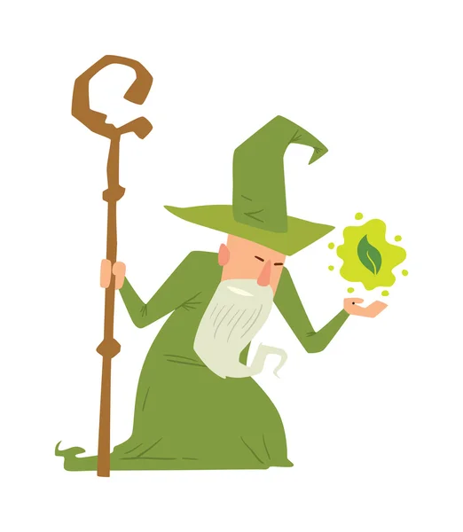 Magicians and wizards illusion show old man character vector. — Stock Vector