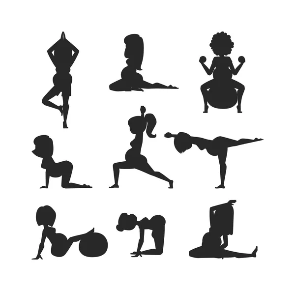 Meditating on yoga pregnant woman character vector — Stock Vector