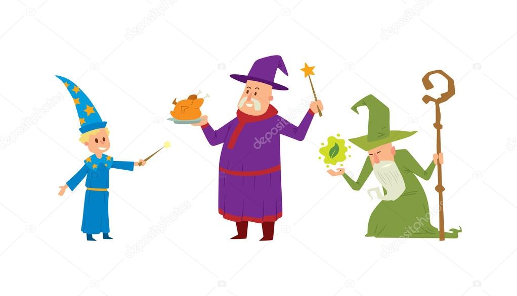 Magicians and wizards illusion show old man character vector. Stock Vector  Image by ©adekvat #116180110