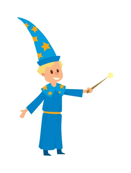 Magicians and wizards illusion show boy character vector. — Stock Vector
