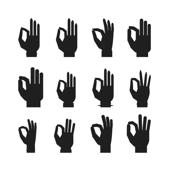 Silhouette mano che mostra simbolo Ok vettoriale illustrazione . — Vettoriale Stock