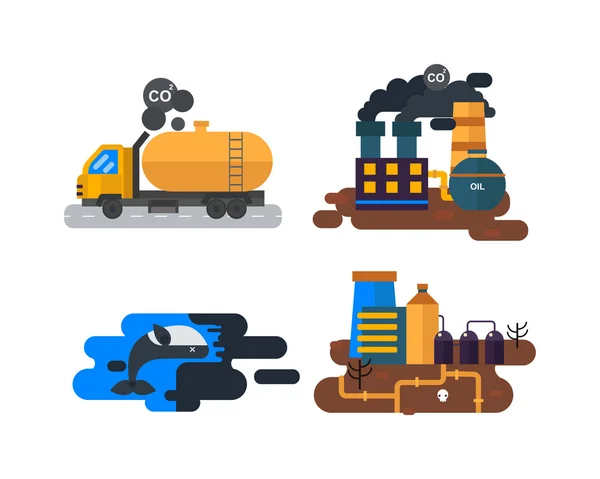 Problèmes écologiques, vecteur de pollution environnementale — Image vectorielle