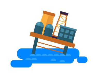 Deniz petrol platformu offshore platform çarpışma vektör illüstrasyon.