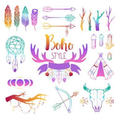 Boho sembolleri vektör seti.