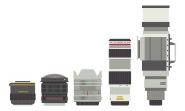 Fotoğraf optik lensler set vektör.