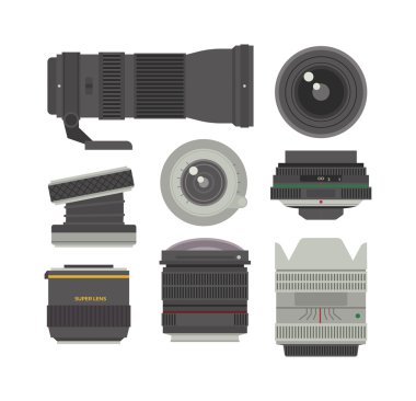 Fotoğraf optik lensler set vektör.