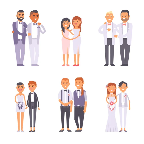 Wedding gay couples vector set. — Stock Vector