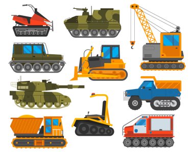Caterpillar ekipman traktör vektör set.