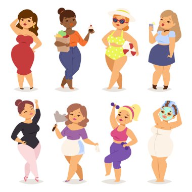 Şişman kız vektör set.